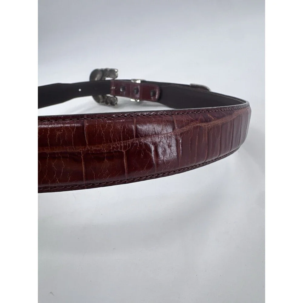 VICENZA Sport Sterling Silver Buckle On Brown Alligator Print Calfskin Belt 34
